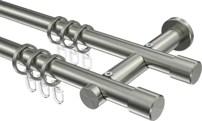 Produktbild von Interdeco Gardinenstange / Vorhangstange Edelstahl-Optik, Typ Platon Santo (Kappe), 20 mm Ø 2-läufig, 240 cm