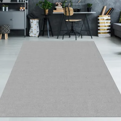 Image de Tapis de salon lavable, uni, antidérapant, moderne et moelleux, gris, dimensions : 80 x 300 cm