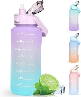 Productafbeelding van Famanu waterfles, 2 liter, BPA-vrij, met tijdmarkering en lekvrij deksel - sportfles met handvat