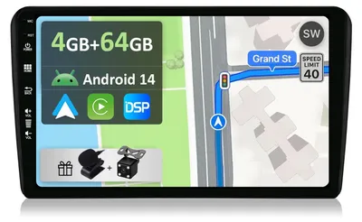 Imagen del producto de Radio para coche Android 10 de 9 pulgadas - 64 GB de almacenamiento - Radio DAB - Pantalla táctil - 4G, Wi-Fi, Bluetooth, GPS
