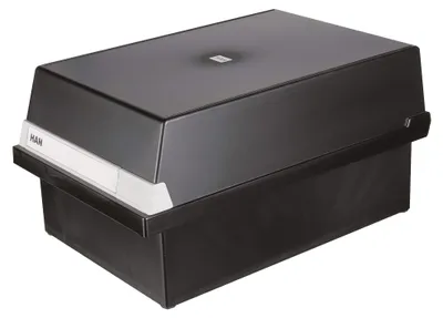 Karteikasten DIN A5, 1300 Karten, schwarz, mit Stützplatten