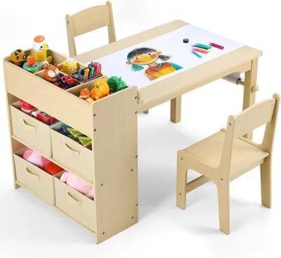 Produktbild von Kindertisch mit 2 Stühlen, Maltisch & Basteltisch, Kinderzimmer Set, Gelb