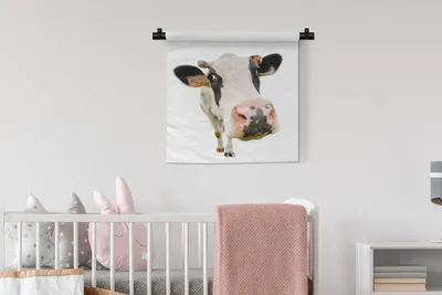 Produktbild von MuchoWow® Wandteppich Wandbehang Kühe - Weiß - Makro 60x60 cm Tapisserie Dekoration Wandtuch - Dekorationen - Wand Decke