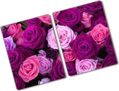 Produktbild von Tulup Glas Herdabdeckplatte - 2x40x52 cm - Glaskeramikkochfeld-Abdeckung Spritzschutz Glasabdeckplatte Kochplattenabdeckung und Schneidebrett - Zweiteilig - Blumen & Pflanzen - Rosen - Rosa