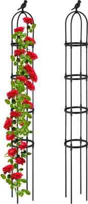 Immagine prodotto di Set di 2 colonne per rampicanti Relaxdays, metallo, A x P: 188 x 24 cm, obelisco rotondo per rampicanti, piante rampicanti, rose e pomodori, nero