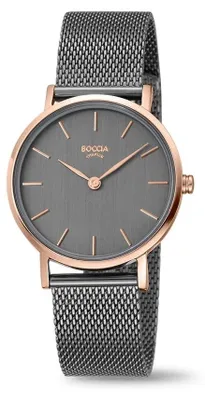 Produktbild von Boccia Damen Armbanduhr 3281-11 Trend Reintitan roségoldplattiert mit Edelstahl-Milanaiseband grau