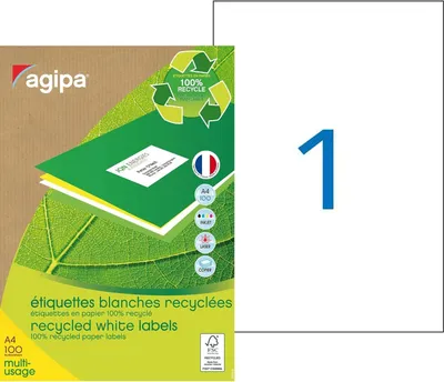 Produktbild von agipa Recycling Vielzweck-Etiketten 210 x 297 mm weiß 100 Etiketten