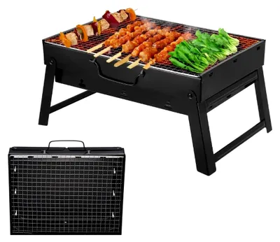 Produktbild von Holzkohlegrill Tragbar, Tischgrill Campinggrill Picknickgrill, Abnehmbarer Klappgrill Minigrill für Outdoor Terrasse Camping (Groß) Schwarz