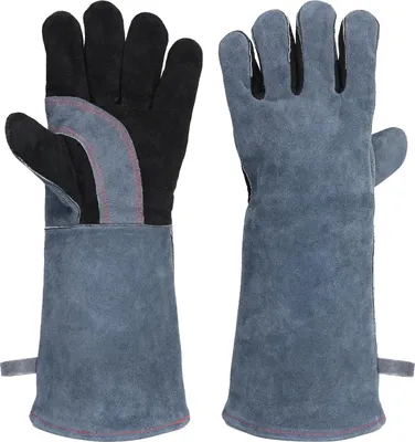 Produktbild von Grillhandschuhe 40 cm, Leder, Hitzebeständig bis 300 °C, Antirutsch, zum Grillen