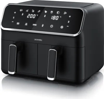 Arendo Heißluftfritteuse XXL, Doppelkammer, Dual Zone, 2in1 Backofen und Airfryer, 2x 4L, 2700W, 3D Umluft, 8 Programme, Timer, SYNC, Antihaft