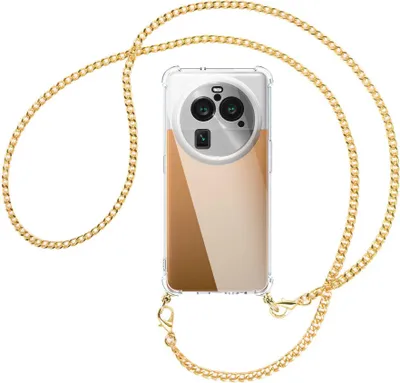 Produktbild von Handykette Backcover-Schutzhülle mit Band (Metall goldfarben) für Oppo Find X6 Pro (PGEM110,PGEM10) - goldfarbene Kette