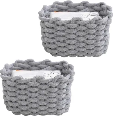Produktbild von Aufbewahrungskörbe aus geflochtenem Baumwollmaterial - Set aus 2 kleinen Körben