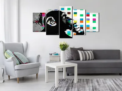 Produktbild von Akustikbild Abstrakt Banksy 200x100 cm Bilder Akustikschaum Hochleistungsschallabsorber Schallschutz Leinwand 5 tlg Wandbild Raumakustik Schalldämmung i-B-0038-b-m