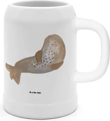 Produktbild von Mr. & Mrs. Panda Krug Robbe Lachen - Weiß - Geschenk, Tiere, Humpen, Nordsee, Seidel, Ostsee, Robben, Bier, Seehund, Keramikkrug, Strand, Steinkrug