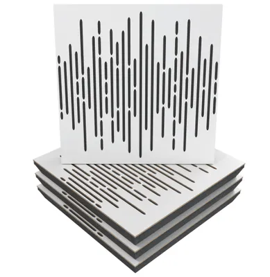 Zdjęcie produktu dla 4szt PANELE ŚCIENNE AKUSTYCZNE z zestawem montażowym | "Wave" 50x50x5cm | Drewniany dyfuzor akustyczny | kolor: Biały