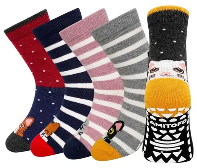 Produktbild von Kindersocken mit rutschfester Sohle, für Jungen und Mädchen, 5 Paar