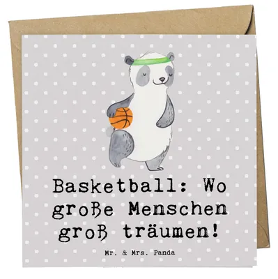Produktbild von Mr. & Mrs. Panda Deluxe Karte Basketball Träume - Grau Pastell - Geschenk, Teamsport, anlasskarte, Klappkarte, Sport, Dribbling, Sportler Geschenke, Sportart, faltkarte