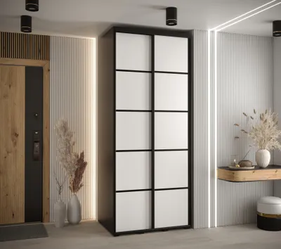 Produktbild von Kleiderschrank YVONA 4 - 120/60 cm, schwarz/weiß/schwarz