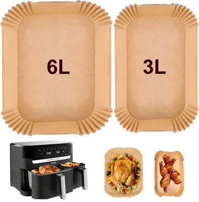 Image de Papier de cuisson pour friteuse à air chaud 6 L/3 L, 100 feuilles, double usage