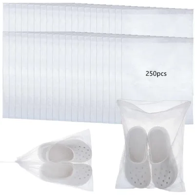Zdjęcie produktu dla Woreczki do butów, 250 sztuk - Oddychające - Ochrona przed kurzem - Z sznurkiem - Torby do przechowywania - Organizer podróżny - 38,3 x 30,9 cm - Torby do przechowywania