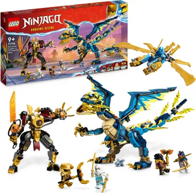 Produktbild von LEGO 71796 NINJAGO Kaiserliches Mech-Duell gegen den Elementardrachen, großes Set mit Drachen-Spielzeug, Action-Figur, Ninja-Flieger & 6 Minifiguren, Sammlerstück-Geschenk für Kinder, Jungen, Mädchen