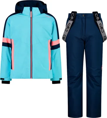 A children's ski suit consisting of a jacket and pants, displayed against a white background.