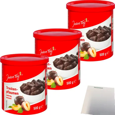 Produktbild von Jeden Tag Trockenpflaumen entsteint 3er Pack (3x500g Packung) + usy Block
