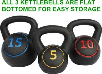 Zdjęcie produktu dla Zestaw kettlebellów o wadze 5, 10 i 15 funtów z antypoślizgowymi uchwytami – kompaktowy sprzęt do domowej siłowni do treningu siłowego, fitnessu i rehabilitacji