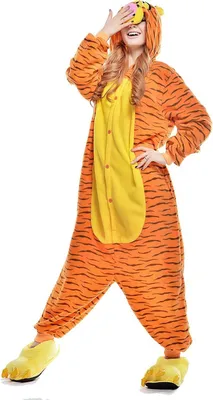 Productafbeelding van Uni onesie-pyjama met capuchon en 3D-tijgerontwerp, maten S tot XL
