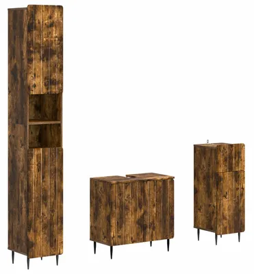 Image de Ensemble de meubles de salle de bain en bois, composé de trois éléments