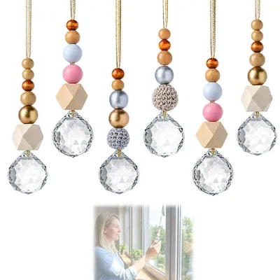 Immagine prodotto di Kit per creare decorazioni solari, 6 pezzi, con cristalli e perline di legno, ideali per finestre e giardino, dimensioni 20 cm