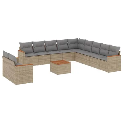 Produktbild von 12-tlg. Garten-Sofagarnitur mit Kissen Beige Poly Rattan