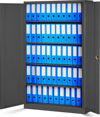 Produktbild von 2er Set Aktenschrank XXL C001II Büroschrank Metallschrank Flügeltüren Stahlblech Pulverbeschichtung 185 cm x 115 cm x 40 cm Farbe: Anthrazit/Anthrazit