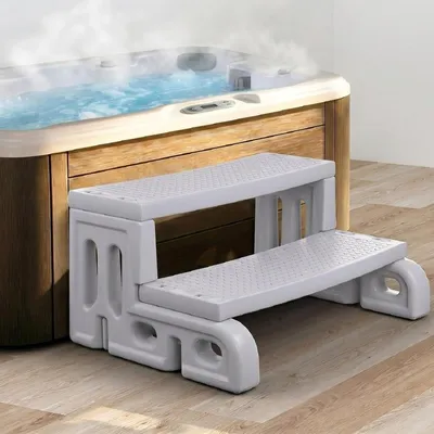 Produktbild von Whirlpool-Treppe mit 2 Stufen, rutschfest bis 180 kg, 72 x 53 x 36 cm | HDPE, wasserfest, UV-, wetter- und korrosionsbeständig; einfache Montage für Badewanne, Wohnwagen, Wohnmobil und Terrasse