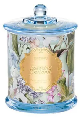 Image de Bougie parfumée en verre, jasmin et bouquet de fleurs, 360g. Cire de soja, longue durée de combustion (60 heures). Décoration d'intérieur, idée cadeau