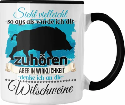 Produktbild von Trendation - Jäger Geschenk Tasse Wildschwein Liebhaber Geschenkidee Lustiger Spruch (Schwarz)