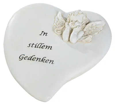 Grabdeko Herz mit Engelrelief, wetterfest, 19x18 cm