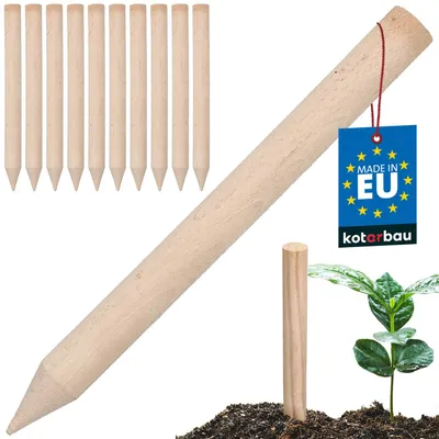 Produktbild von KOTARBAU® 10er Set Pflanzstäbe 30cm Tomaten & Gurken Rankhilfe Tomatenstäbe Holzpfähle Pflanzenstütze rund Baumpfahl aus Buchenholz  Natürlich