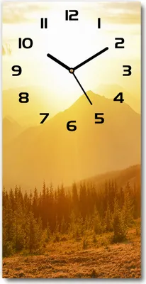 Produktbild von Wanduhr aus Glas – 30x60 cm - Glasbild - Glasuhr - Gehärtetes Glas -Sonnenuntergang Berge