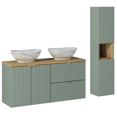 Produktbild von Badmöbel Set 2-teilig in grün und Eiche mit 120cm Waschtisch, NEWPORT-56-GREEN