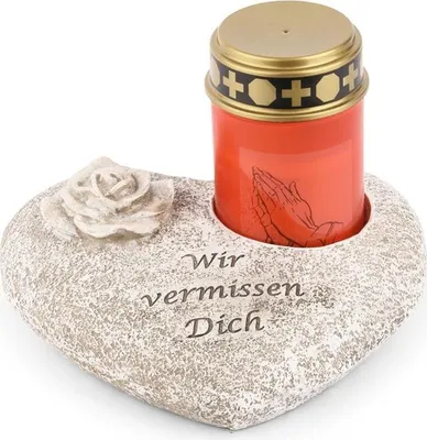Produktbild von Novaliv Grabschmuck I Grabengel Grabdeko Grabherz grabdekoration Engel für Friedhof grablaterne Engel (Herz Rose, Grablicht rot)