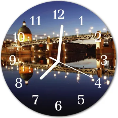 Produktbild von Glasuhr Wanduhr Küchenuhr Echt-Glas 30fi cm Fluss Brücke blau