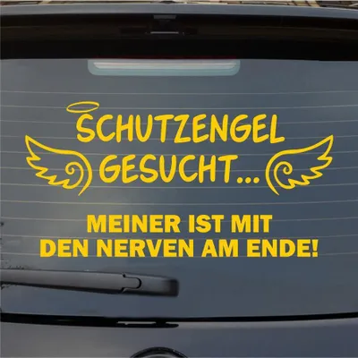 Produktbild von Heckscheibenaufkleber Schutzengel gesucht meiner ist am Ende Engel Nerven 54x27 cm Gelb Auto Aufkleber Sticker