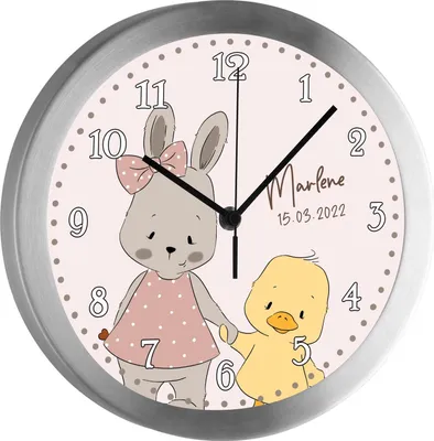 Produktbild von Kinderzimmer Funkwanduhr, Funkuhr Wanduhr Kinder, Hase Ente 25 cm