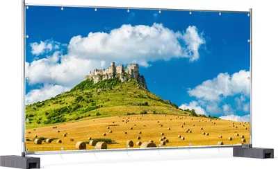 Produktbild von Wallario XXL Outdoor-Poster für Garten oder Balkon, Motiv Alte Burg über Feldern, in ca. 340 x 173 cm