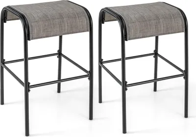 Produktbild von Outdoor-Barhocker im 2erSet, 76 cm hohe Bistrohocker mit atmungsaktivem Stoffsitz & robustem Metallrahmen, Kaffeebraun + Schwarz