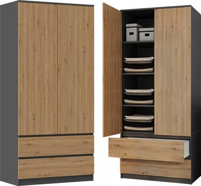 Zdjęcie produktu dla Nowoczesna szafa SS-90 z wysuwanymi szufladami – antracyt / Artisan Oak | 180x90x50 cm