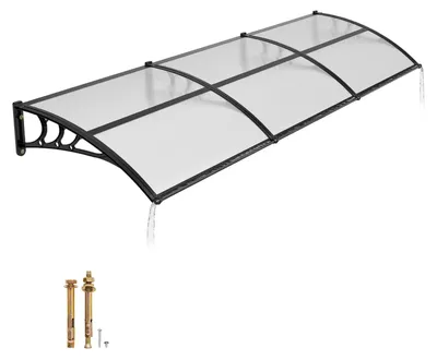 Obrázok produktu pre Strecha nad vchodovými dverami – strecha s jednoplošným oblúkom – rozmery 96,5 x 297,5 cm – polykarbonát – s odvodom vody – držiaky z ABS – odolnosť voči poveternostným vplyvom a UV žiareniu – priehľadná