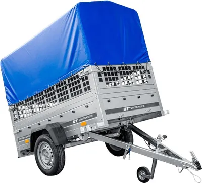 Zdjęcie produktu dla Przyczepka lekka 200x106 UNITRAILER GARDEN 200 KIPP z burtami siatkowymi, stelażem H-800 i pokrowcem niebieskim