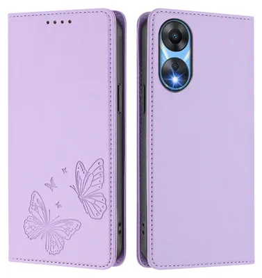 Image de Étui en cuir pour Oppo A78 5G, motif papillon, étui à rabat type portefeuille avec support, violet clair